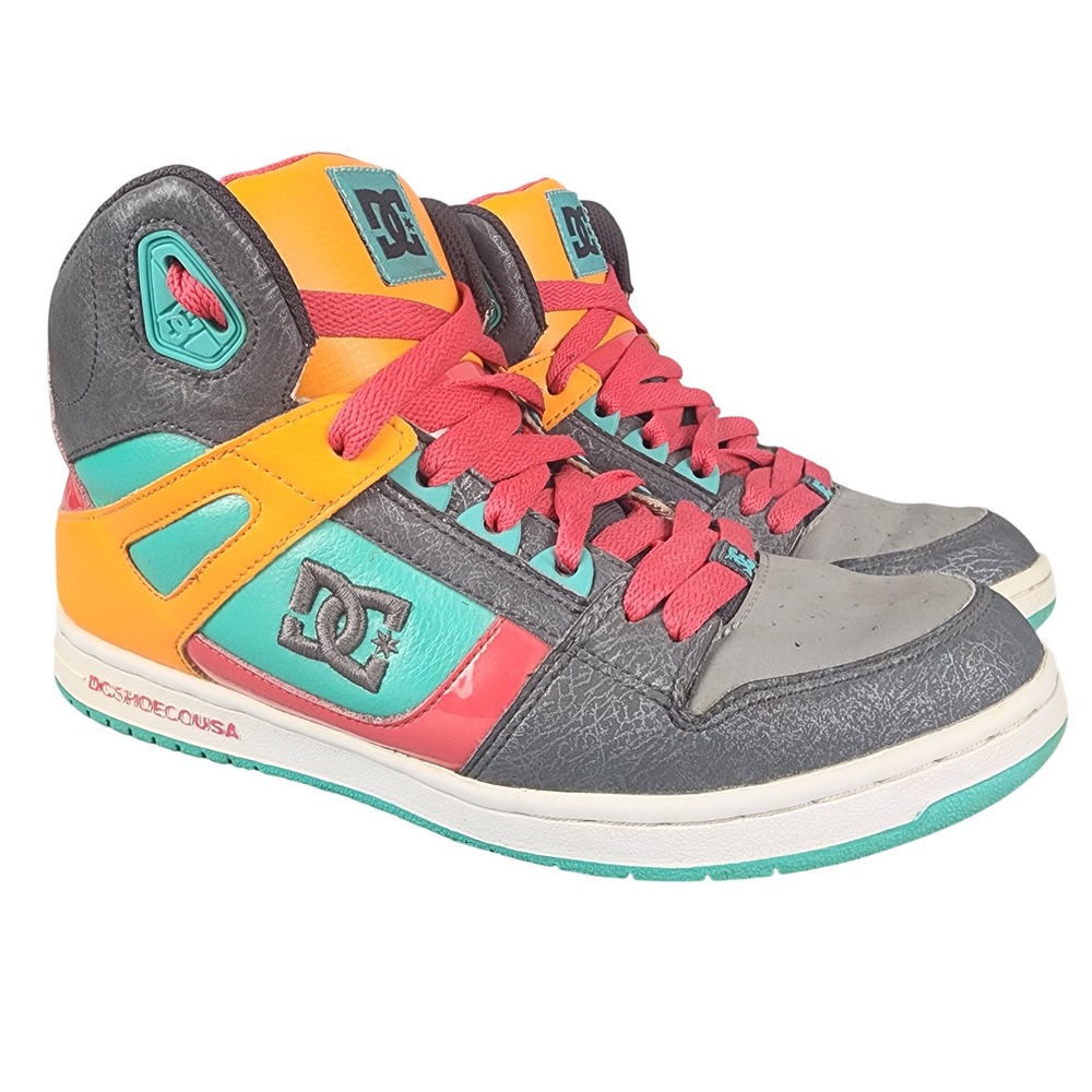 DC Shoes Rebound High Womens 9.5 Multicolor Leather High Top Skate Shoes Neon